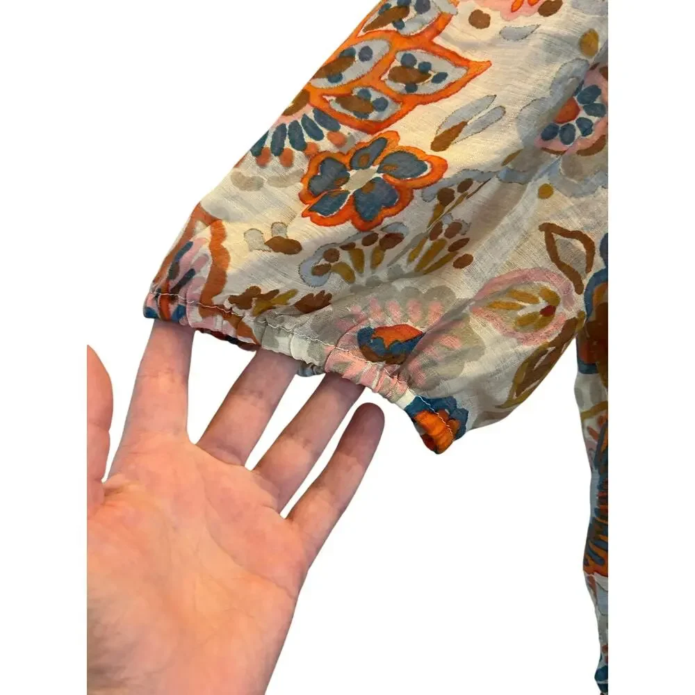 MSK orange blue floral lined dress wedding Small high low cinch waist